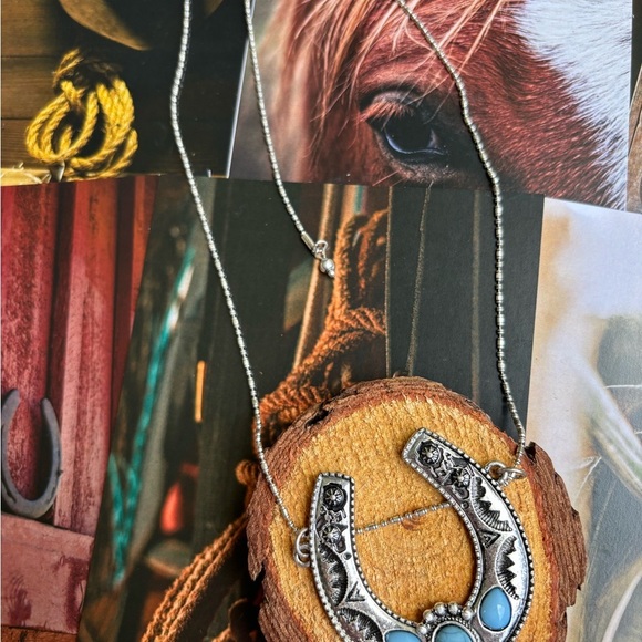 Blue Stone Horseshoe Slider Necklace - Picture 2 of 3